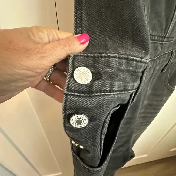 Washed Black Denim Overalls with Front Bib Pocket - Picture 4 of 7